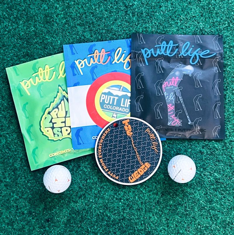 Putt life golf putting discs on a green golf putting indoor practice with texas wedge putting disc and colorado disc and aspen disc