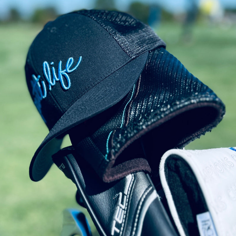 putt life golf blue puff embroidery logo graphic putting black snapback trucker hat one size fits all cool fashion
