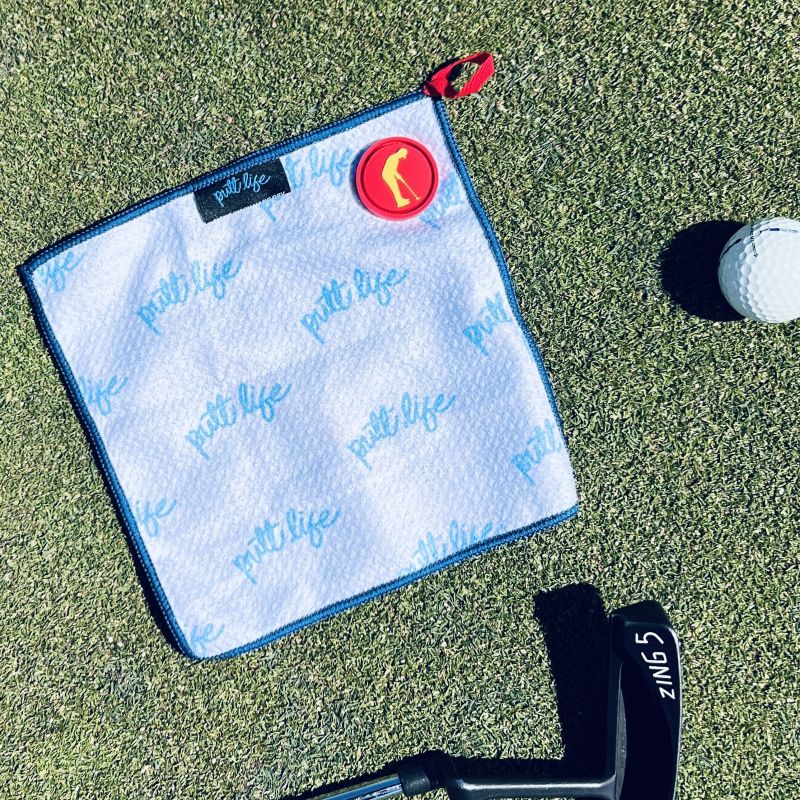 putt life golf florida flow magnet pocket putting towel on bag blue pink unique graphic design cool accessory