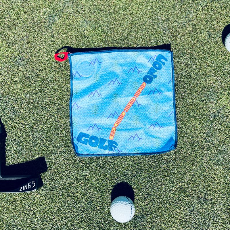 putt life golf florida flow magnet pocket putting towel on bag blue pink unique graphic design cool accessory