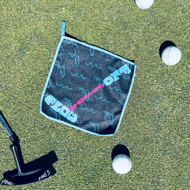 putt life golf florida flow magnet pocket putting towel on bag blue pink unique graphic design cool accessory