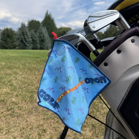 putt life golf florida flow magnet pocket putting towel on bag blue pink unique graphic design cool accessory